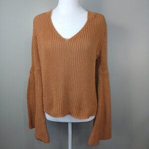 GRADE AND GATHER CABLE KNIT SWEATER WITH BELL SLEEVES MUSTARD COLOR SIZE SMALL